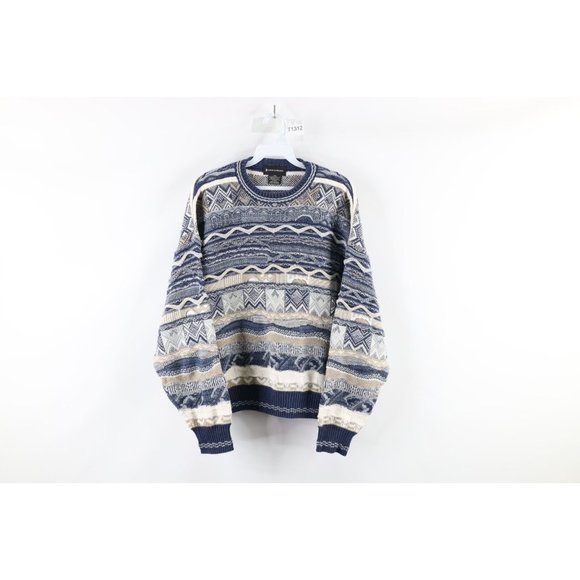 Vintage 90s Coogi Style Mens Medium Ed Bassmaster Striped Knit Cosby Dad Sweater